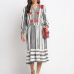 BLUE STRIPED EMBROIDERED 100% PURE ORGANIC  COTTON DRESS