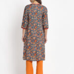 " GREY 100% PURE ORGANIC FLORAL PRINTED  VISCOSE KURTA "