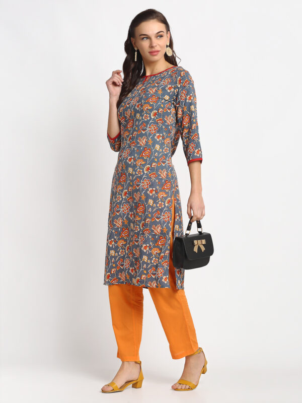 " GREY 100% PURE ORGANIC FLORAL PRINTED  VISCOSE KURTA "