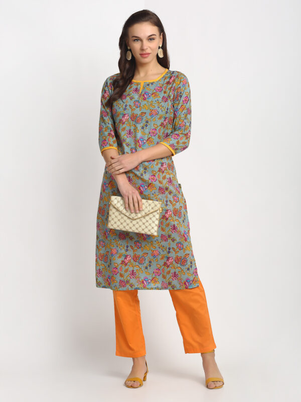 " GREY 100% PURE ORGANIC FLORAL PRINTED  VISCOSE KURTA "