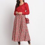 RED  SILK BANDHANI AND PRINTED  100% PURE ORGANIC SILK BLEND KURTA