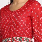 RED  SILK BANDHANI AND PRINTED  100% PURE ORGANIC SILK BLEND KURTA