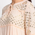 "PEACH 100% ORGANIC VISCOSE   KURTI WITH 3D EMBROIDERED MIRROR EFFECT AND PANT "