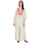 PINK EMBROIDERED 100% ORGANIC COTTON FLEX KURTA PALAZZO SET