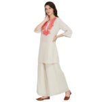 PINK EMBROIDERED 100% ORGANIC COTTON FLEX KURTA PALAZZO SET