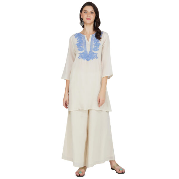 BLUE EMBROIDERED 100% ORGANIC COTTON FLEX KURTA PALAZZO SET
