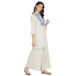 BLUE EMBROIDERED 100% ORGANIC COTTON FLEX KURTA PALAZZO SET