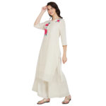 OFF WHITE FLOWER EMBROIDERED 100% ORGANIC COTTON FLEX KURTA PALAZZO SET