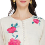 OFF WHITE FLOWER EMBROIDERED 100% ORGANIC COTTON FLEX KURTA PALAZZO SET