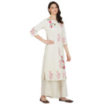 OFF WHITE FLOWER EMBROIDERED 100% ORGANIC COTTON FLEX KURTA PALAZZO SET