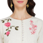 OFF WHITE FLOWER EMBROIDERED 100% ORGANIC COTTON FLEX KURTA PALAZZO SET