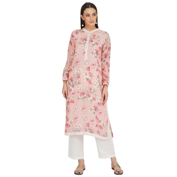 PINK 100% PURE ORGANIC LINEN DIGITAL FLORAL PRINT KURTA & PANT SET
