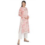 PINK 100% PURE ORGANIC LINEN DIGITAL FLORAL PRINT KURTA & PANT SET