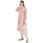 PINK 100% PURE ORGANIC LINEN DIGITAL FLORAL PRINT KURTA & PANT SET