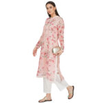 PINK 100% PURE ORGANIC LINEN DIGITAL FLORAL PRINT KURTA & PANT SET
