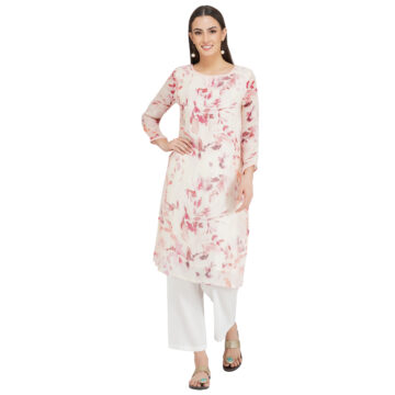 WHITE AND PINK 100% PURE ORGANIC LINEN DIGITAL FLORAL PRINT KURTA & PANT SET WHITE AND PINK 100% PURE ORGANIC LINEN DIGITAL FLORAL PRINT KURTA & PANT SET