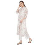 GREY/WHITE 100% PURE ORGANIC LINEN  DIGITAL FLORAL PRINT KURTA & PANT SET
