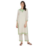 GREEN EMBROIDERED 100% ORGANIC COTTON FLEX KURTA PANT SET