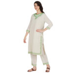 GREEN EMBROIDERED 100% ORGANIC COTTON FLEX KURTA PANT SET