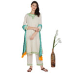GREEN EMBROIDERED 100% ORGANIC COTTON FLEX KURTA PANT SET