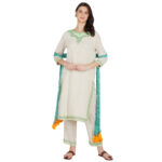 GREEN EMBROIDERED 100% ORGANIC COTTON FLEX KURTA PANT SET