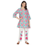 PINK 100% PURE ORGANIC LINEN  DIGITAL FLORAL PRINT / EMBROIDERY KURTA & PANT SET