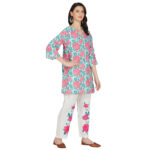 PINK 100% PURE ORGANIC LINEN  DIGITAL FLORAL PRINT / EMBROIDERY KURTA & PANT SET