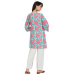 PINK 100% PURE ORGANIC LINEN  DIGITAL FLORAL PRINT / EMBROIDERY KURTA & PANT SET