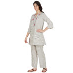 GREY-BEIGE 100% PURE ORGANIC LINEN  EMBROIDERY CO-ORD SET