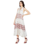 WHITE AND PINK 100% PURE ORGANIC LINEN DIGITAL PRINT/ EMBROIDERY DRESS