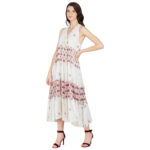 WHITE AND PINK 100% PURE ORGANIC LINEN DIGITAL PRINT/ EMBROIDERY DRESS