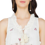 WHITE AND PINK 100% PURE ORGANIC LINEN DIGITAL PRINT/ EMBROIDERY DRESS