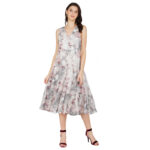 GREY 100% PURE ORGANIC LINEN DIGITAL PRINT DRESS