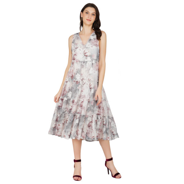 GREY 100% PURE ORGANIC LINEN DIGITAL PRINT DRESS