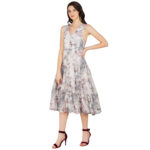 GREY 100% PURE ORGANIC LINEN DIGITAL PRINT DRESS