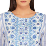 BLUE 100% PURE ORGANIC LINEN PRINTED EMBROIDERY KURTA & PANT SET