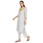 BLUE 100% PURE ORGANIC LINEN EMBROIDERY KURTA & PANT SET