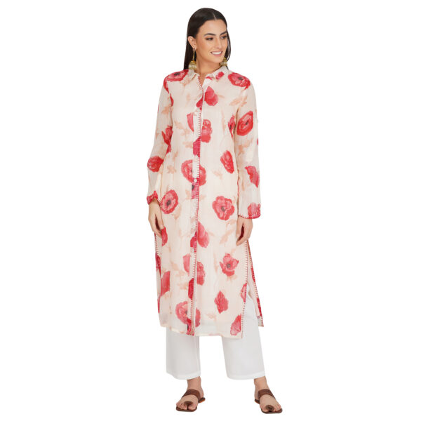 RED 100% PURE ORGANIC LINEN DIGITAL PRINT KURTA & PANT SET