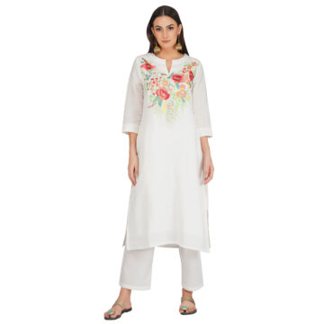 WHITE 100% PURE ORGANIC LINEN EMBROIDERY KURTA & PANT SET WHITE 100% PURE ORGANIC LINEN EMBROIDERY KURTA & PANT SET
