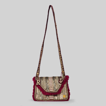 Wine Red Jute and Velvet Clutch Bag