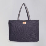 Dark Blue Jute and Velvet Handbag