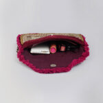 Wine Red Jute and Velvet Clutch Bag
