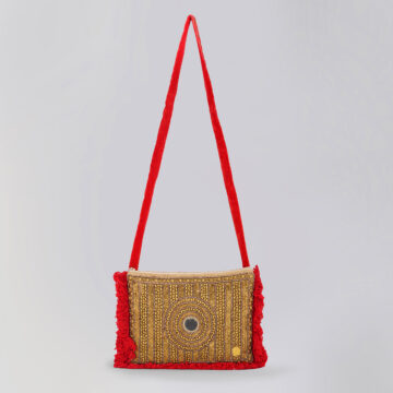 Red Jute and Velvet Clutch Bag