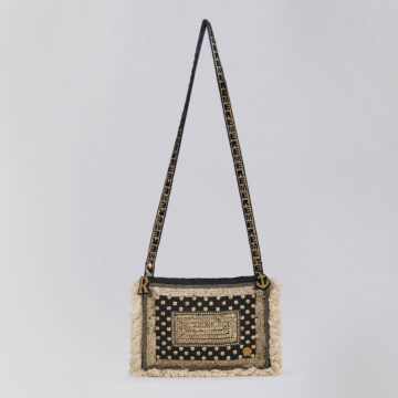 Black Jute and Velvet Clutch Bag