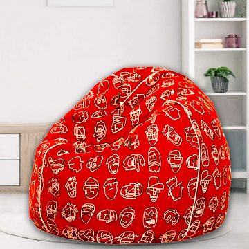 Cotton Duck Red Color Printed XXL Bean Bag Cover